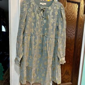 LOFT Mini Dress in Soft Blue with Gold Accents